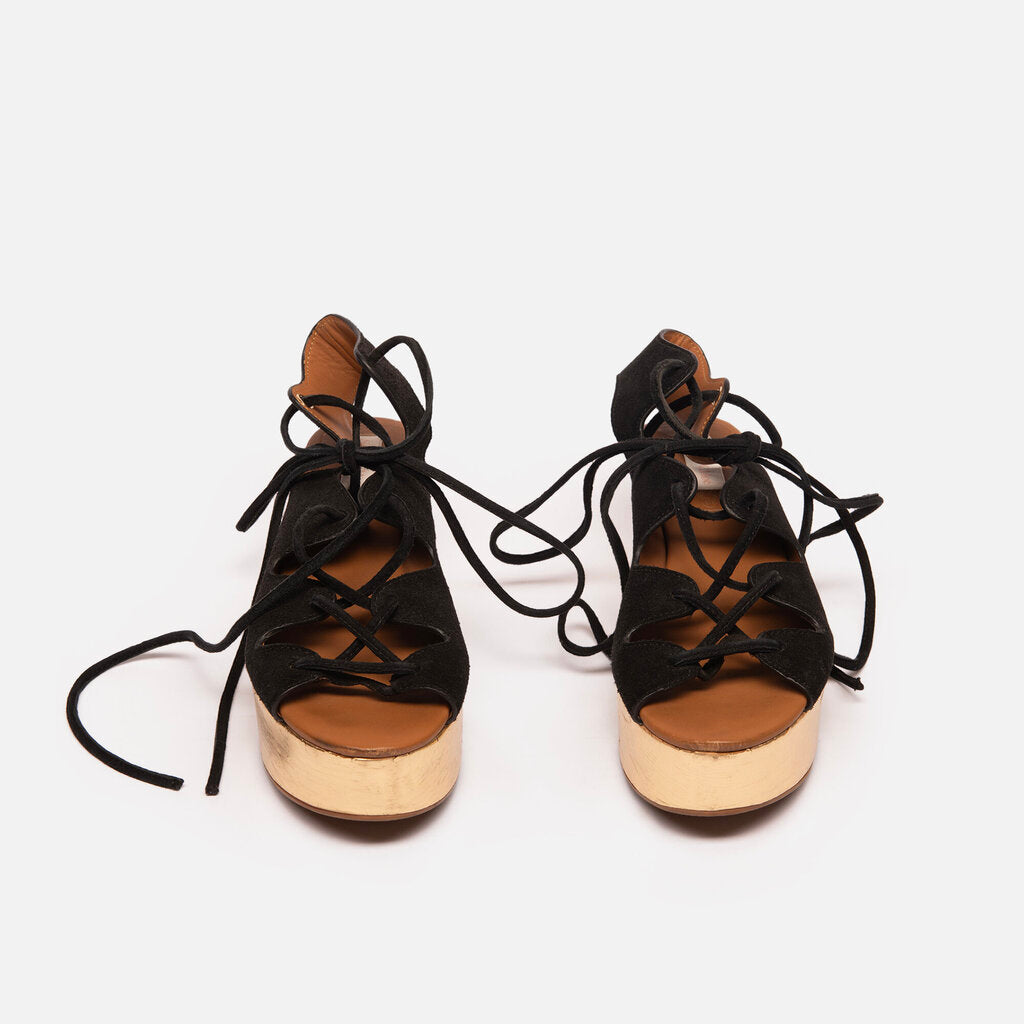 See By Chloe Sea By Chloe Gold Platform & Black Lace-Up Sandal