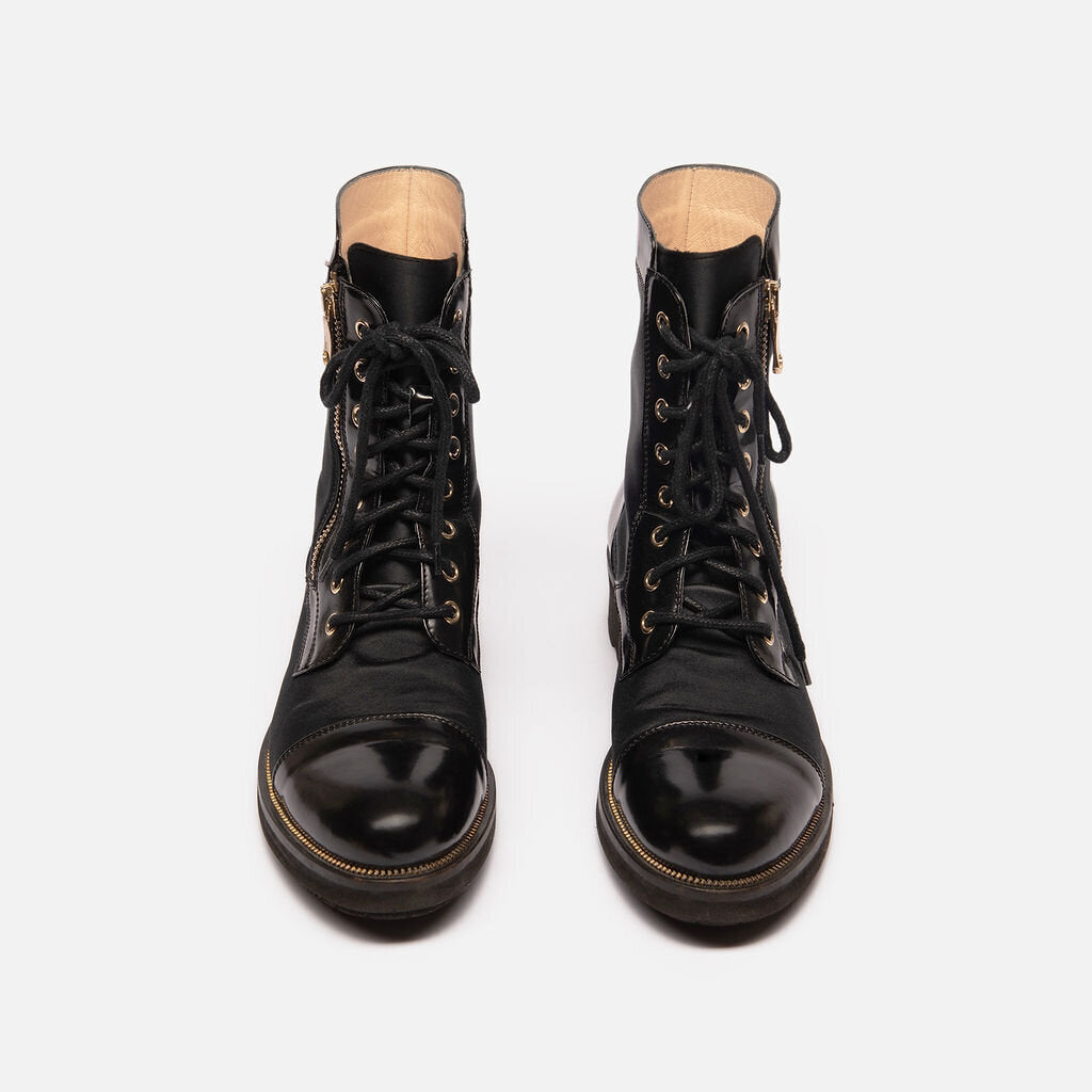 Ron White Black Leather Satin Panel Boots