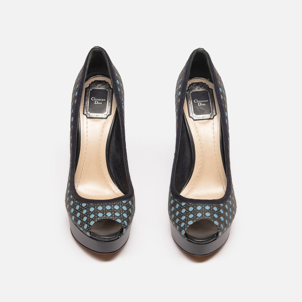Christian Dior Navy Leather Cannage Pumps