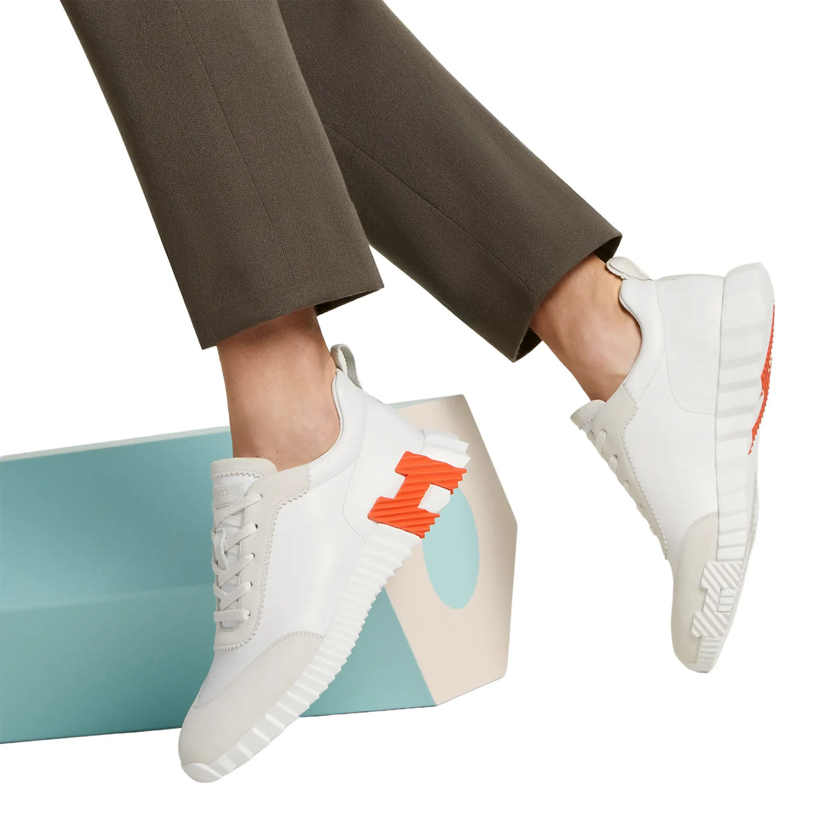 Hermes Paris Hermès Paris Bouncing Calf Sneaker White Orange