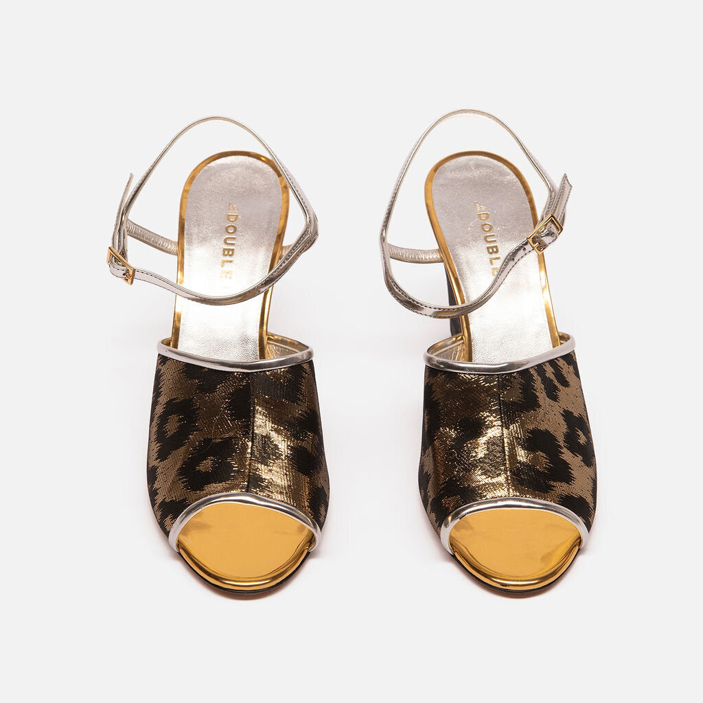 La Double J Gold Leopard Print Wedge