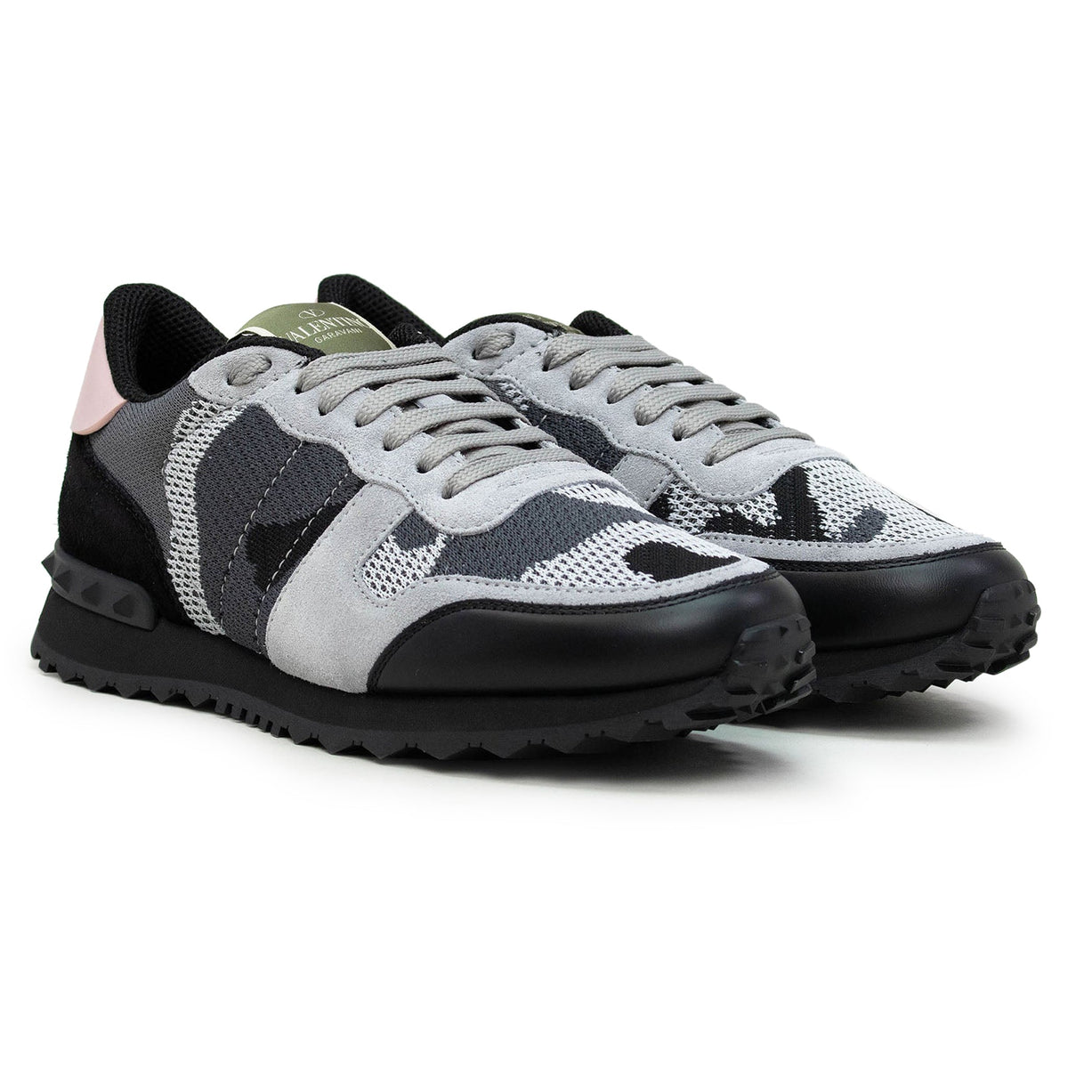 Valentino Rockrunner Camouflage Grey Black Pink Mesh Sneaker - Women's