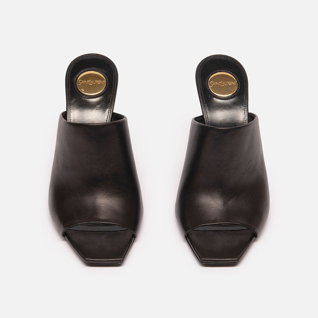Saint Laurent Black Leather Heeled Mules