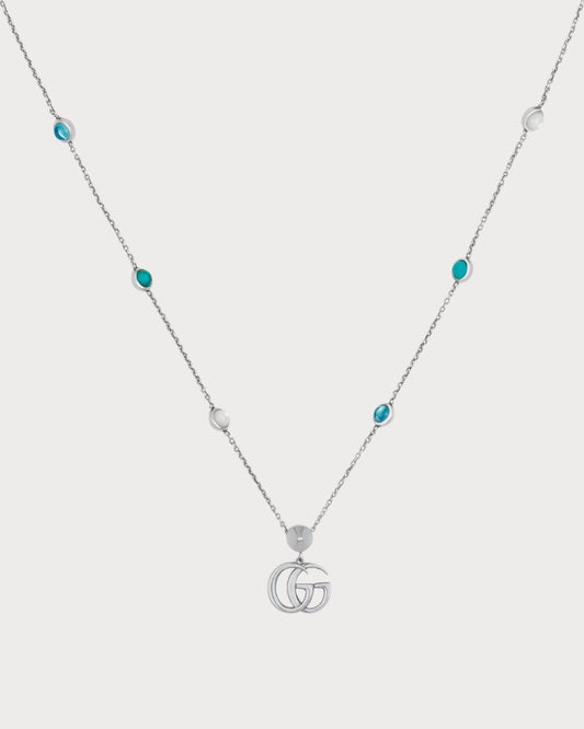 GUCCI Double G Mother of Pearl Necklace Silver Green(Vert)