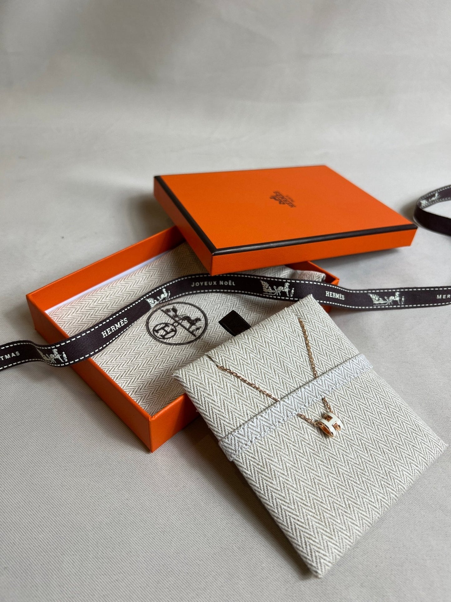 HERMES Rose Gold Pop H Necklace Metal(White)
