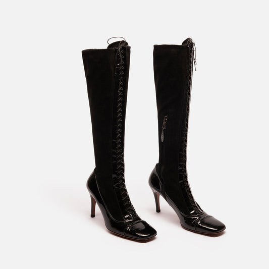 Alaia Black Suede Knee High Boot