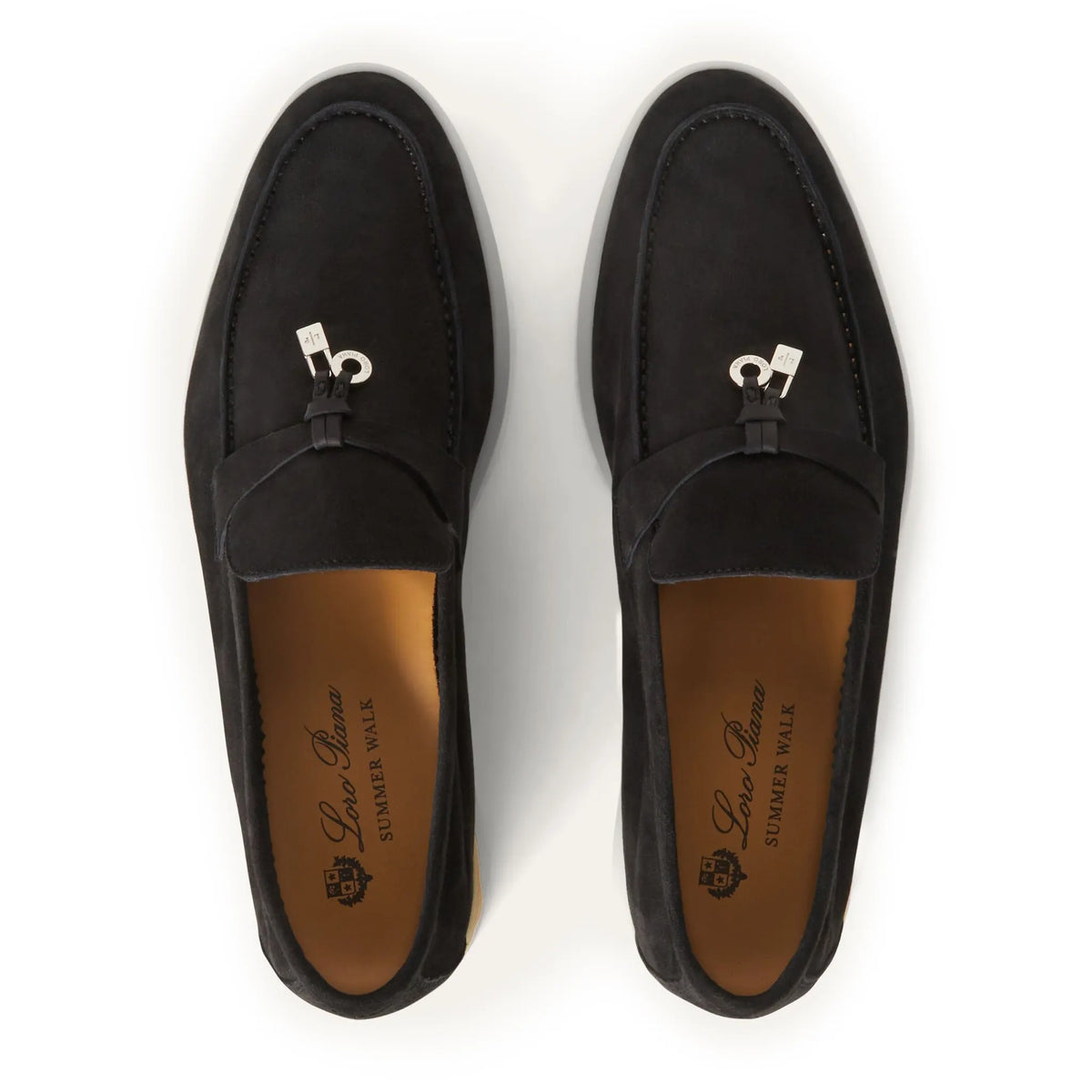 Loro Piana Summer Charms Walk Suede Caviar Loafers - Black