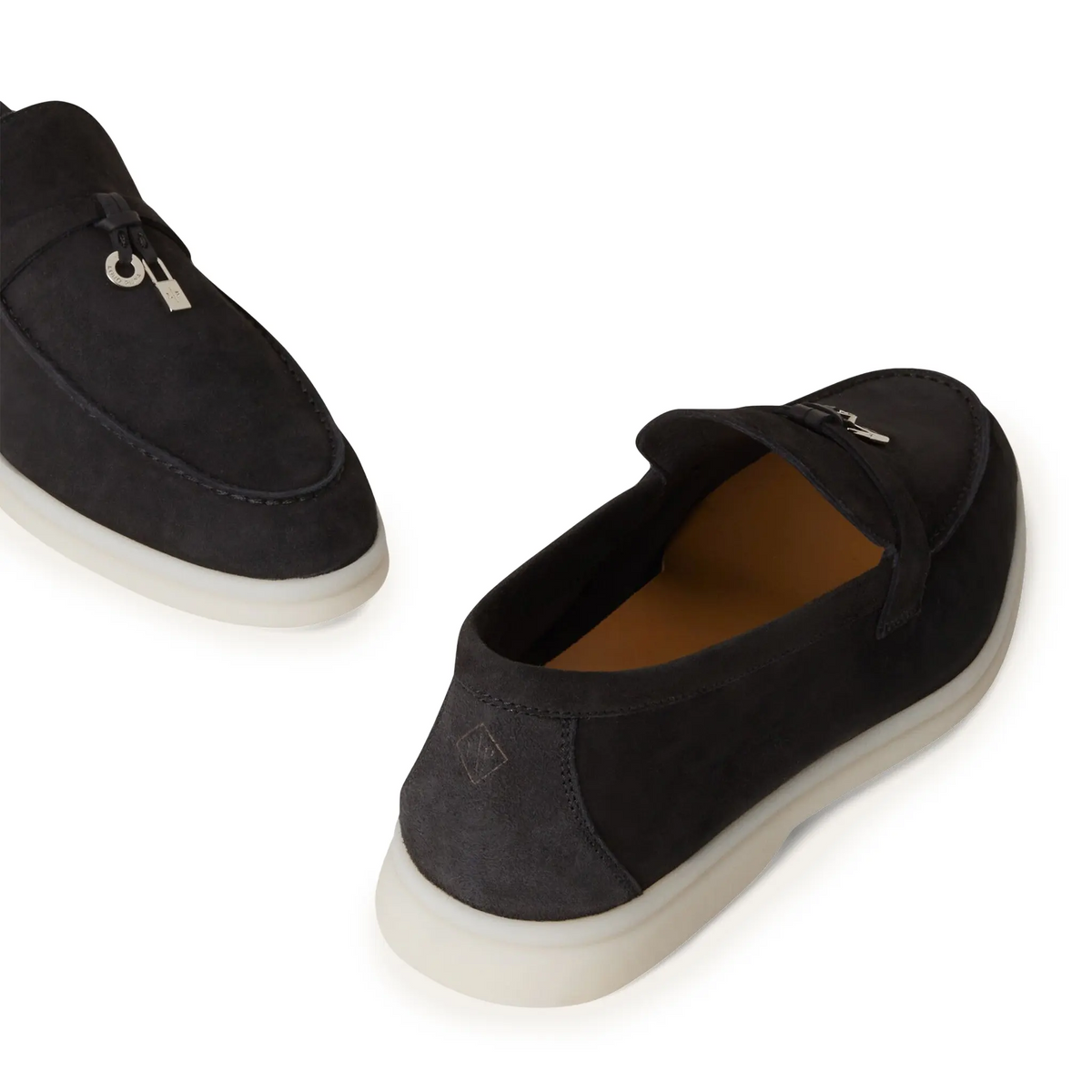 Loro Piana Summer Charms Walk Suede Caviar Loafers - Black