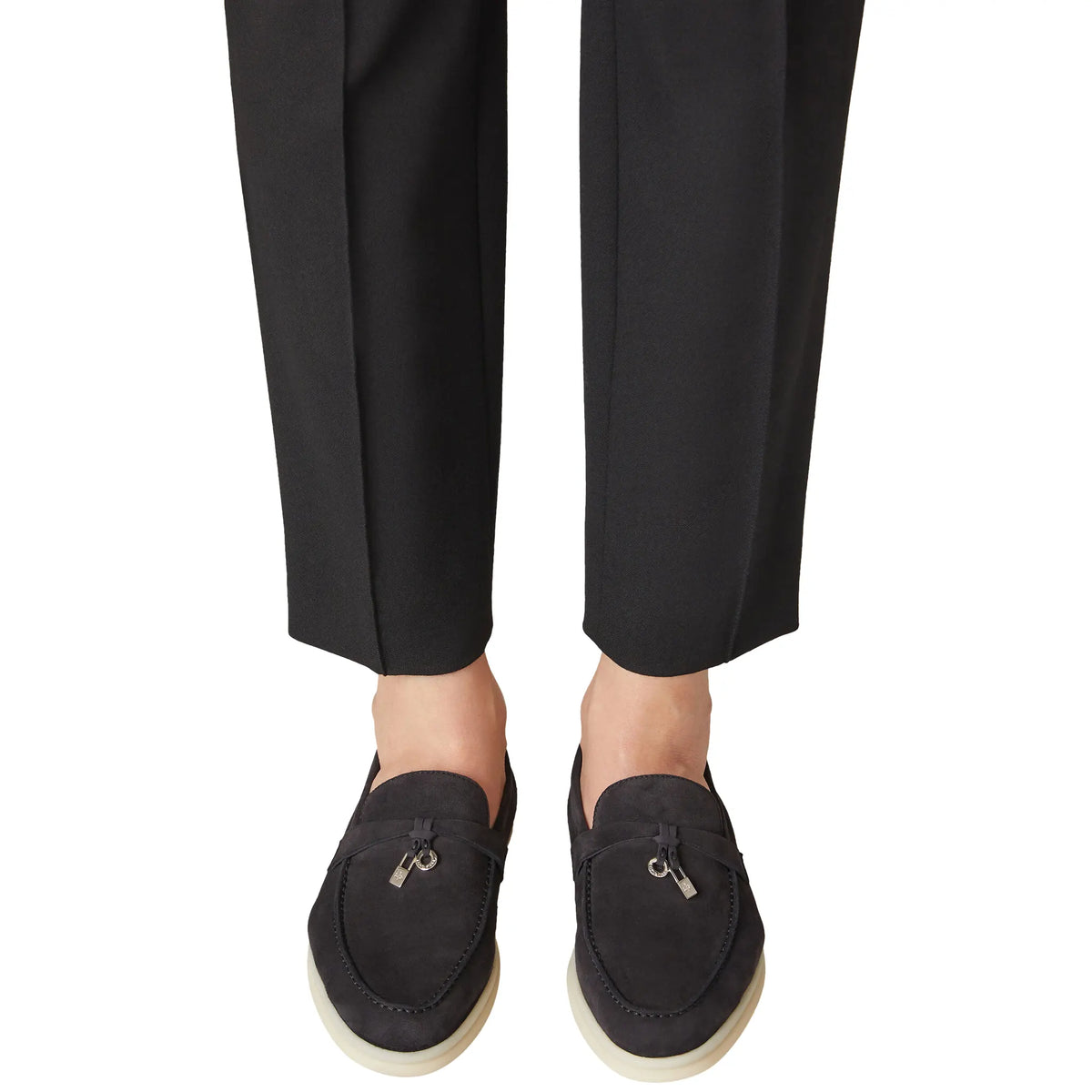 Loro Piana Summer Charms Walk Suede Caviar Loafers - Black