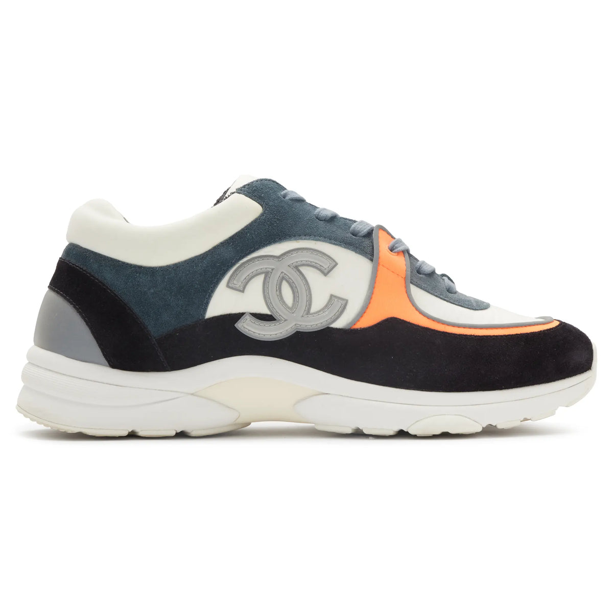 Preloved - Chanel CC Logo Suede Nylon White Orange Blue Sneaker