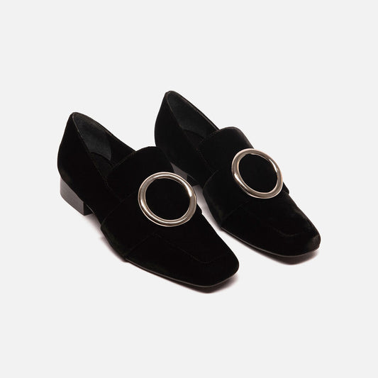 Dorateymur Black Velvet Silver Ring Loafers