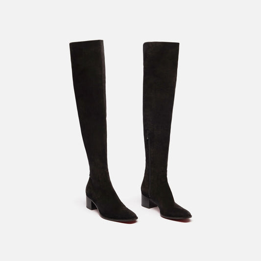 Christian Louboutin Black Suede Over Knee Tall Boot