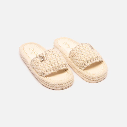 Chanel Cream Tweed Slide