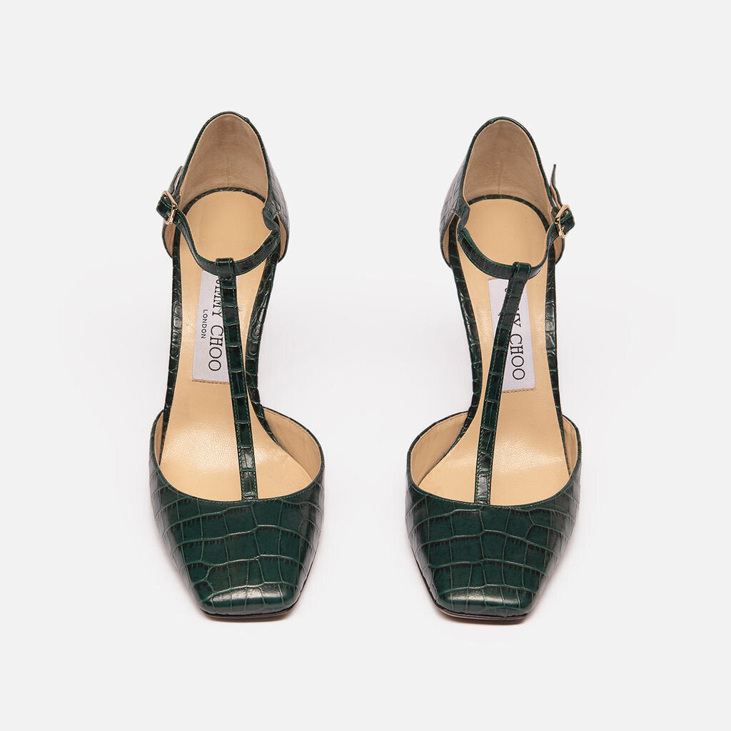 Jimmy Choo Green Leather Croc Embossed Heel
