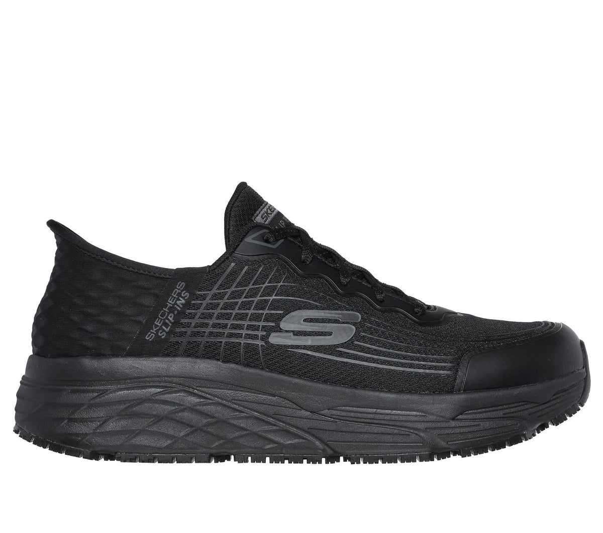 Skechers Slip-ins Work Slip-Resistant Relaxed Fit: Max Cushioning Elite - Remmal, BLACK