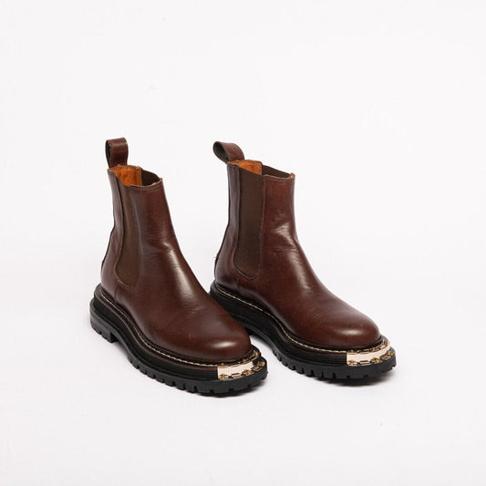 Sandro Leather Boots with Notched Metal Toe