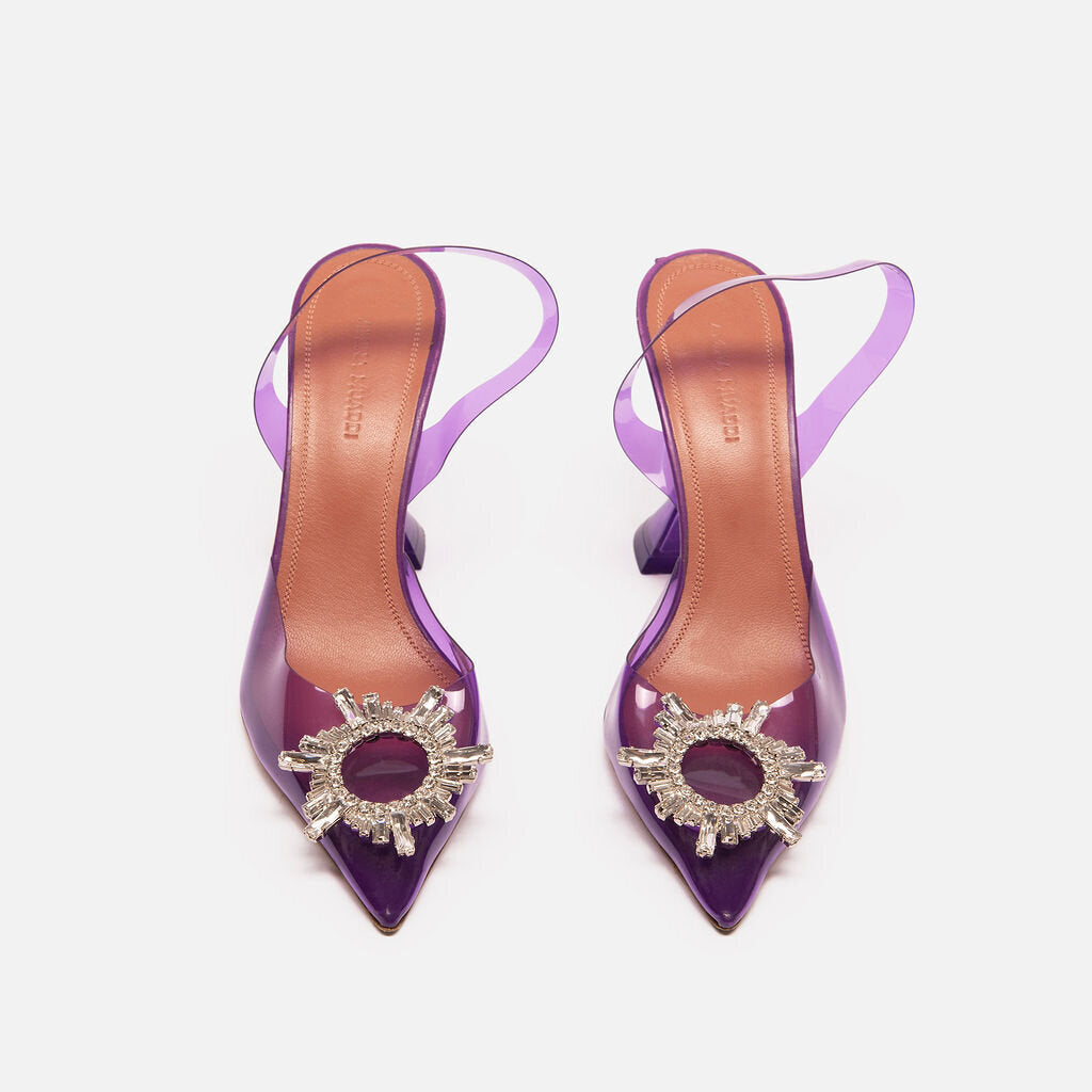 Amina Muaddi Purple PVC Crystal Buckle Shoes
