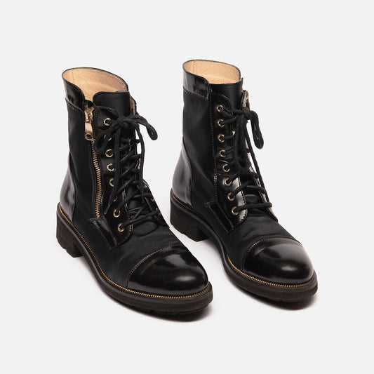 Ron White Black Leather Satin Panel Boots