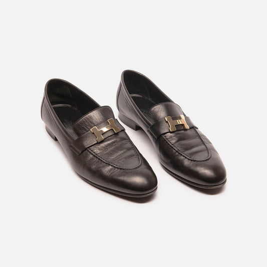 Hermes Black Leather Loafer