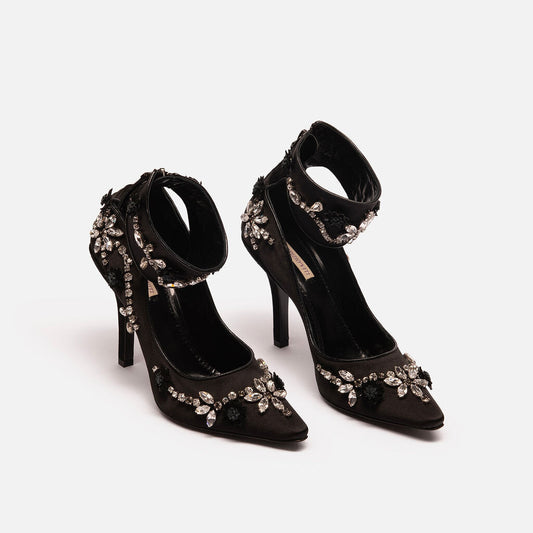 Fabrizio Viti Black Rhinestone Ankle Strap Heel