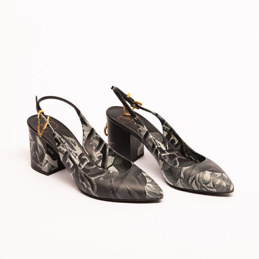 Valentino Black Rose Print Slingback Pump