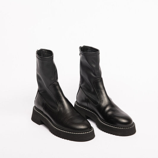 Labucq Black Leather Zip Up Combat Boots
