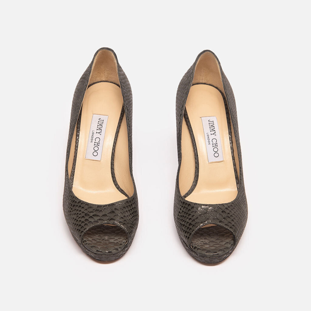 Jimmy Choo Grey Suede Snake Embossed Heel