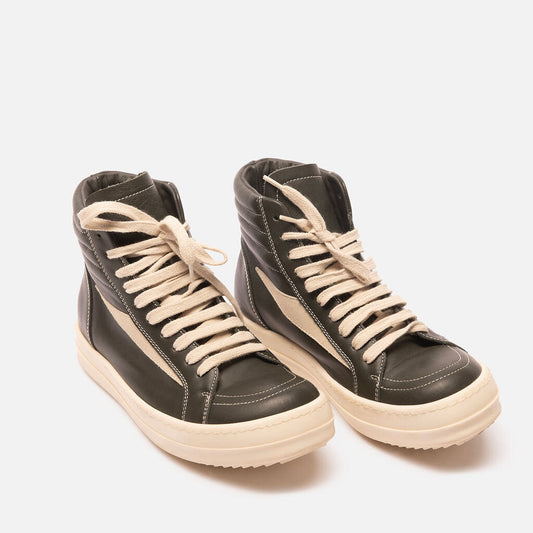 Rick Owens Green Leather High-Top Sneakers
