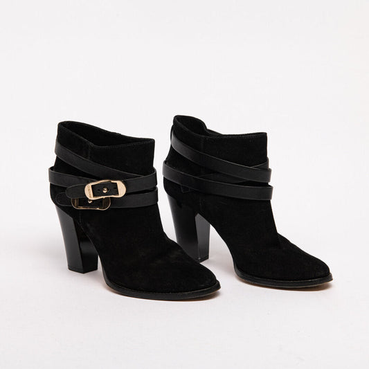 Jimmy Choo Black Suede Buckle-Detail Heeled Booties