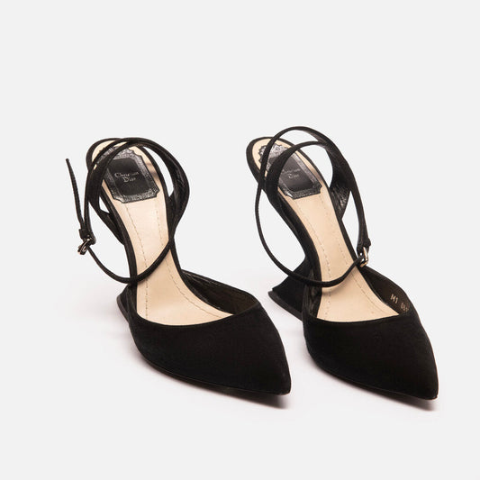 Christian Dior Dior Black Suede Ankle Wrap Pumps