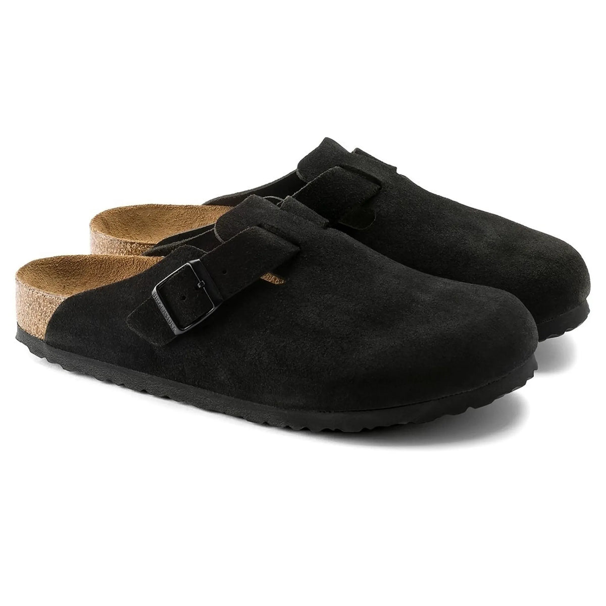 Birkenstock Boston Suede Flat Sandals Black - Women's
