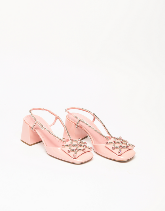 Miu Miu Pink Patent & Crystal Slingbacks Shoes