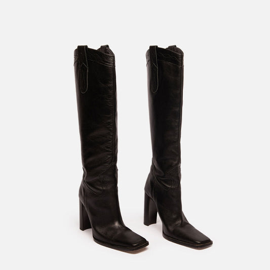 Toral x Guizio Black Leather Knee High Boot