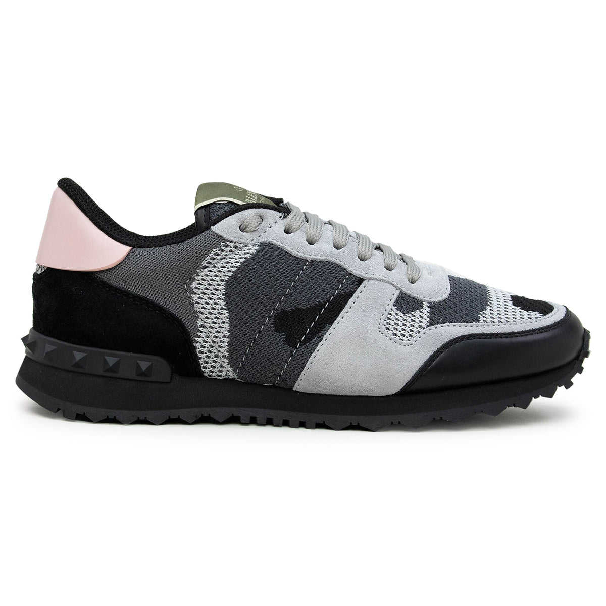 Valentino Rockrunner Camouflage Grey Black Pink Mesh Sneaker - Women's