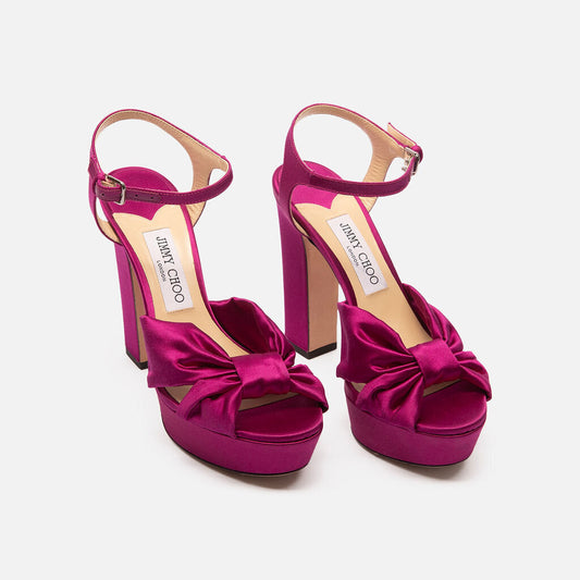 Jimmy Choo Magenta Purple Satin Heloise Platforms Shoes