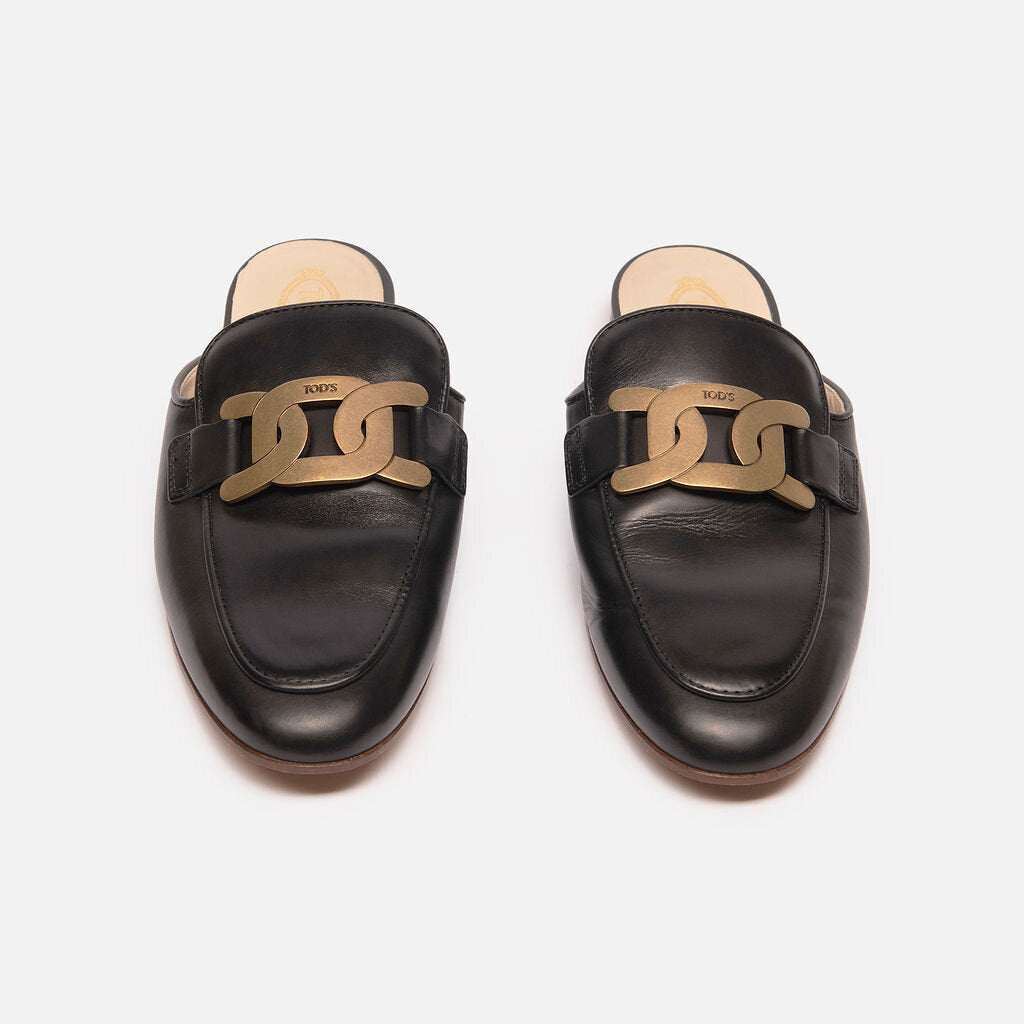 Tods Black Leather Mules