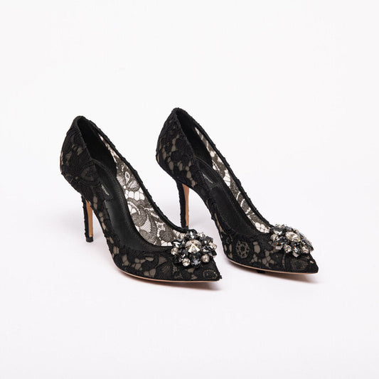 Dolce & Gabbana Black Lace Crystal Embellished Heels